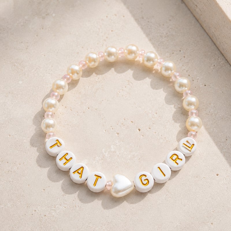 That Girl Bracelet, pearls with pink accents and a heart bead